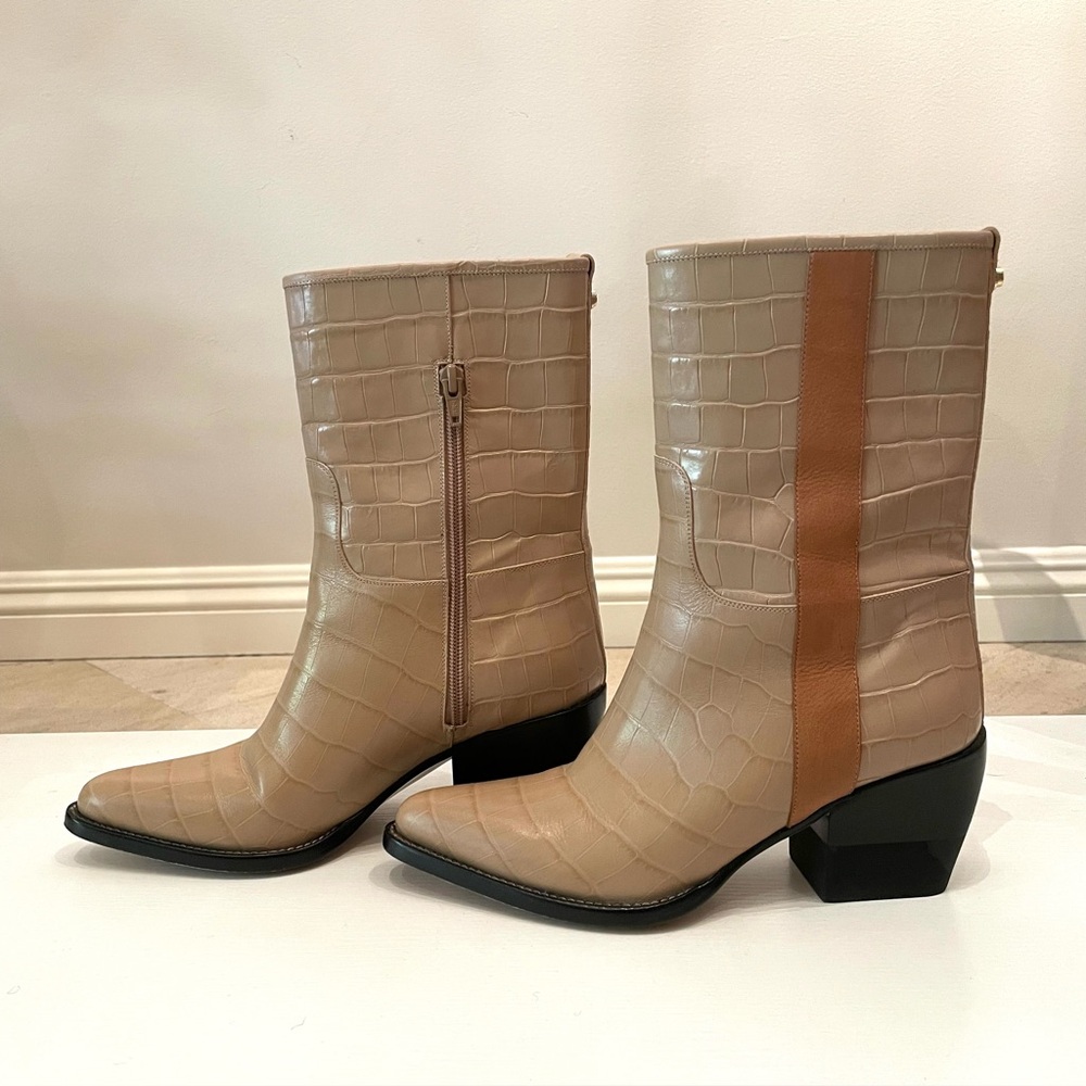 Chloe Tan and Brown Croc-embossed Boots